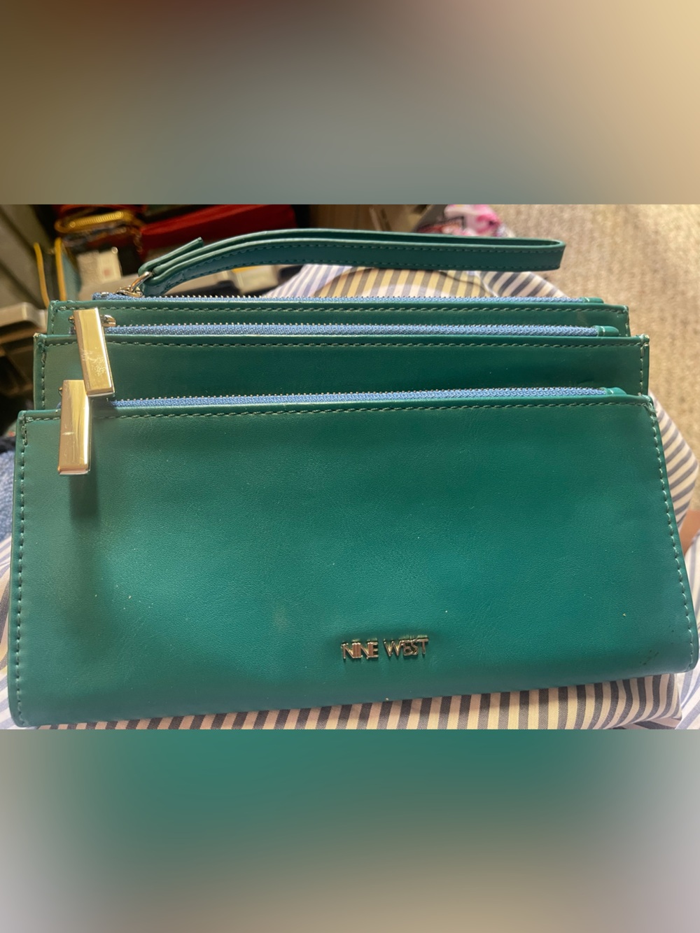Nine West Teal Zip-Front Wristlet Clutch